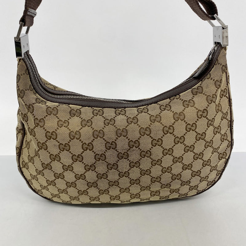 【6eb1072-k】グッチ ショルダーバッグ GGキャンバス 122790 キャンバス ベージュ ブラウン シルバー金具【中古】レディース