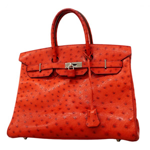 ★SALE【6eb1126】エルメス ハンドバッグ バーキン35 オーストリッチ ルージュヴィフ シルバー金具 □H刻印【中古】レディース