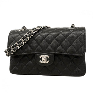 ★SALE【6eb1131】シャネル ショルダーバッグ マトラッセ Wフラップ Wチェーン キャビアスキン ブラック シルバー金具【中古】レディース