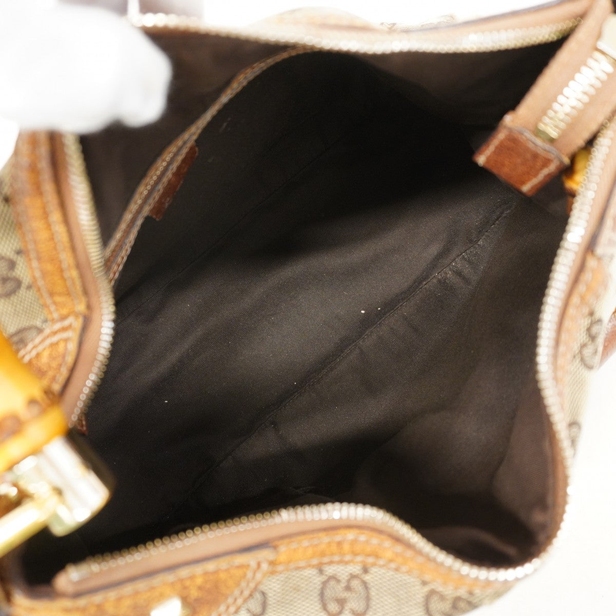 【6eb1212】グッチ ハンドバッグ GGキャンバス/バンブー 137383 キャンバス ブラウン ゴールド金具【中古】レディース