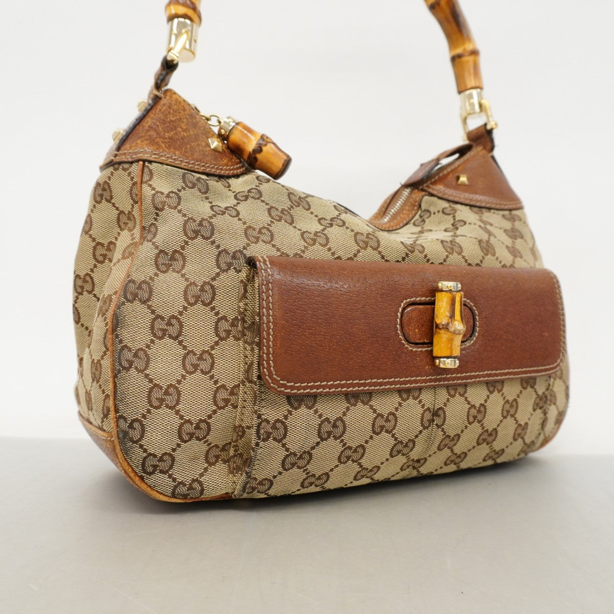 【6eb1212】グッチ ハンドバッグ GGキャンバス/バンブー 137383 キャンバス ブラウン ゴールド金具【中古】レディース