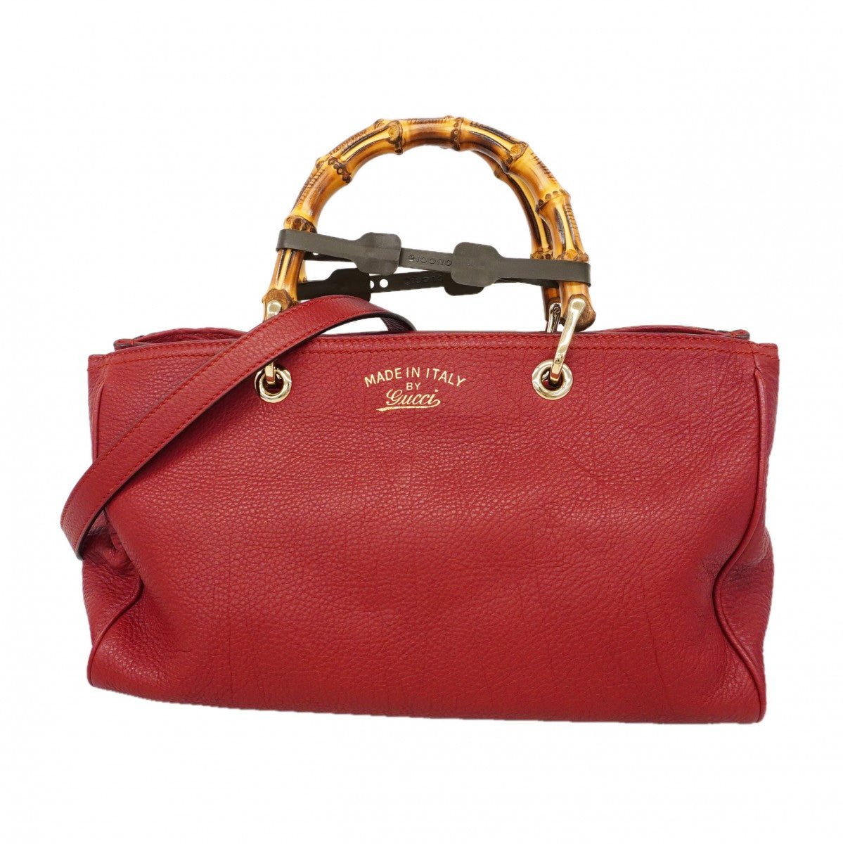 【6eb1291-k】グッチ ハンドバッグ バンブー 323660 レザー レッド ゴールド金具 2wayバッグ【中古】レディース