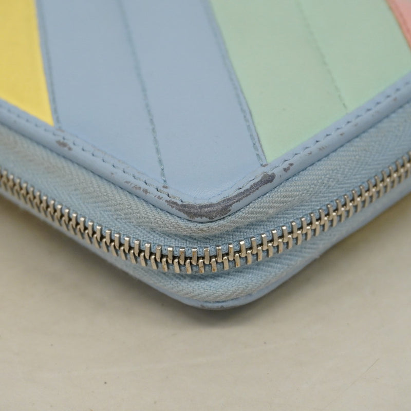 【6eb1312-k】グッチ 長財布 GGマーモント 443123 レザー ブルー マルチカラー シルバー金具【中古】レディース