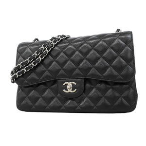 ★SALE【6eb1556】シャネル ショルダーバッグ デカマトラッセ Wフラップ Wチェーン キャビアスキン ブラック シルバー金具【中古】レディース