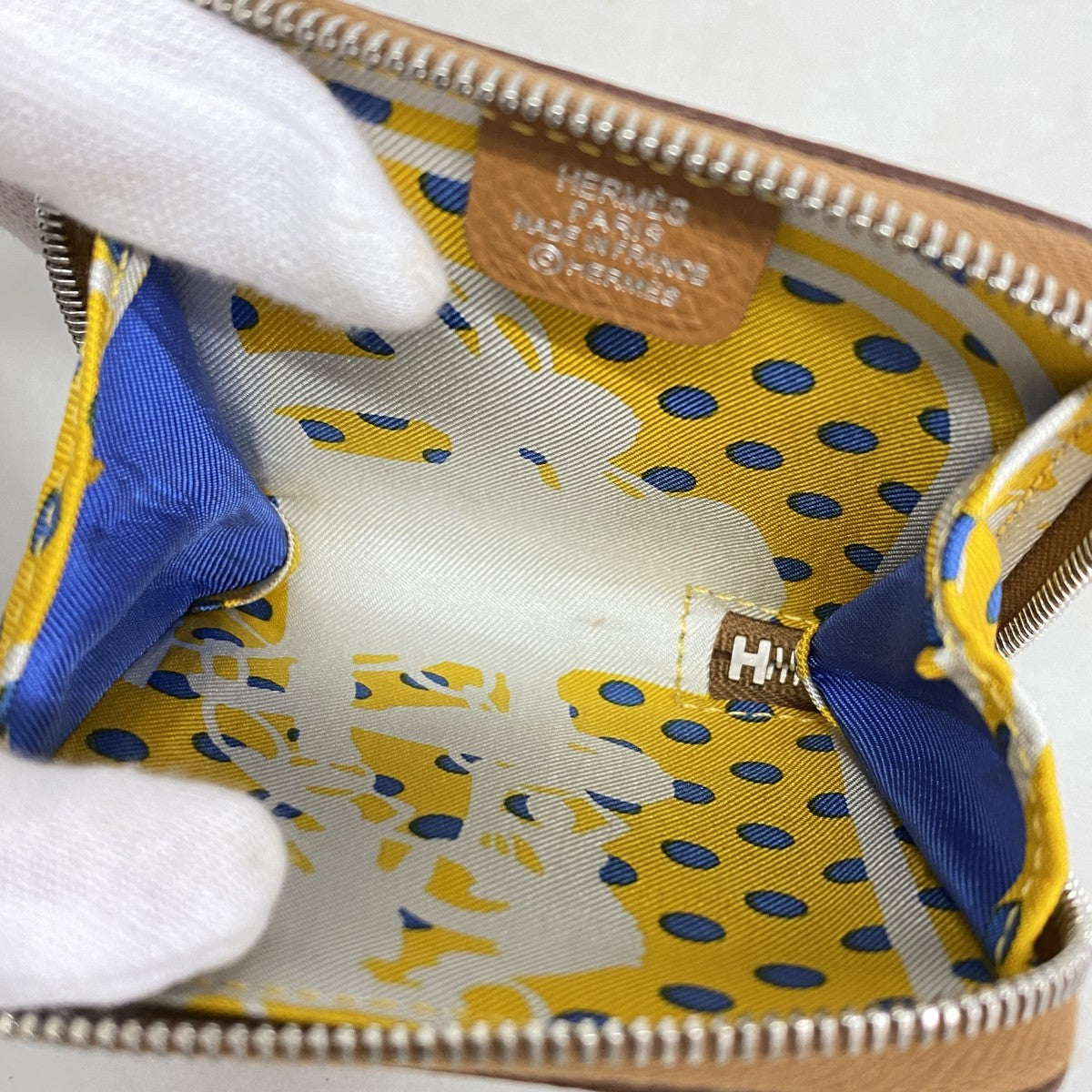 【6eb1588】エルメス コインケース アザップロングシルクインコンパクトミニ ヴォーエプソン ゴールド シルバー金具 C刻印【中古】メンズ レディース ユニセックス