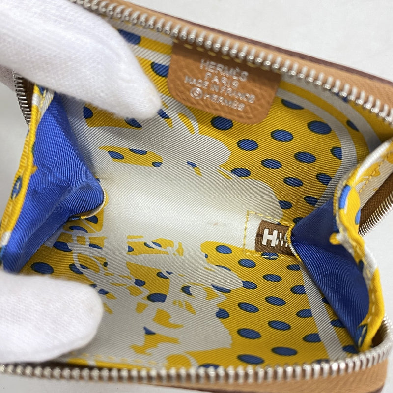 【6eb1588】エルメス コインケース アザップロングシルクインコンパクトミニ ヴォーエプソン ゴールド シルバー金具 C刻印【中古】メンズ レディース ユニセックス