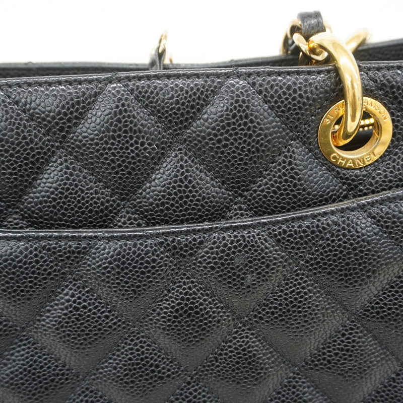 【6eb1742】シャネル チェーントート マトラッセ キャビアスキン ブラック ゴールド金具【中古】レディース