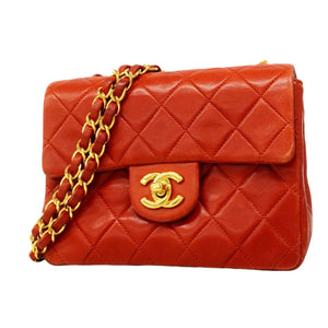 ★SALE【6eb1779】シャネル ショルダーバッグ ミニマトラッセ チェーンショルダー ラムスキン レッド ゴールド金具【中古】レディース
