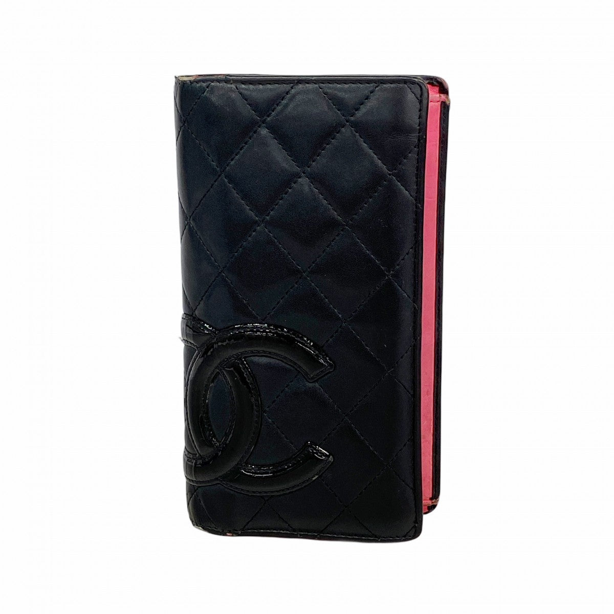 【6ec1915】シャネル 長財布 カンボン ラムスキン パテントレザー ブラック シルバー金具【中古】レディース