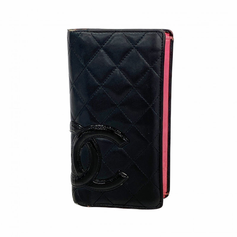 【6ec1915】シャネル 長財布 カンボン ラムスキン パテントレザー ブラック シルバー金具【中古】レディース