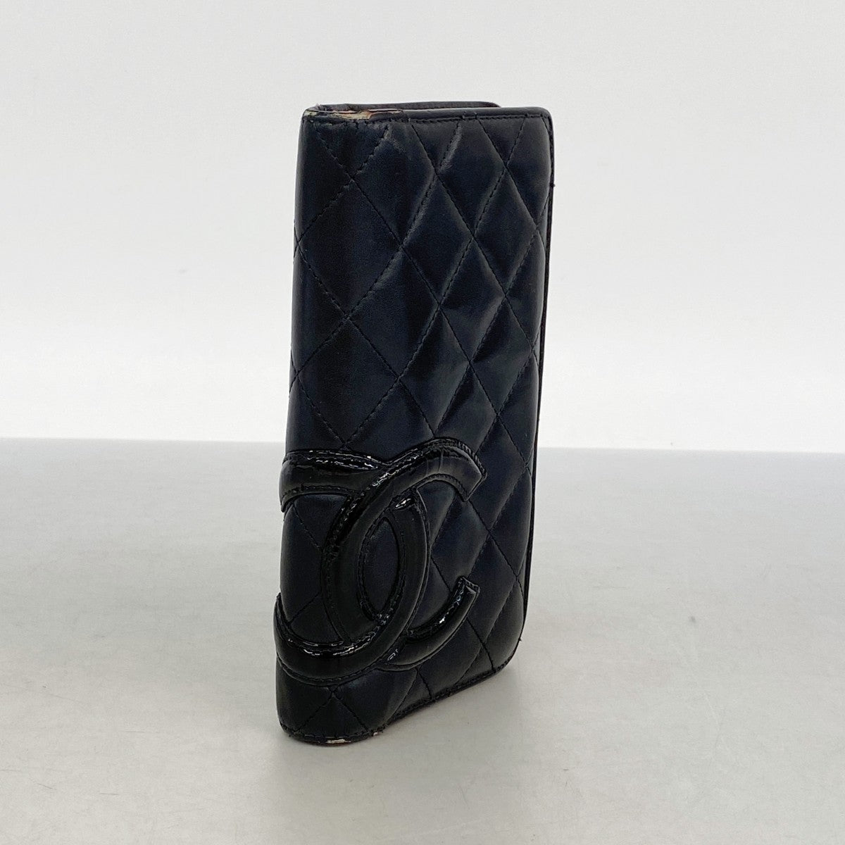 【6ec1915】シャネル 長財布 カンボン ラムスキン パテントレザー ブラック シルバー金具【中古】レディース