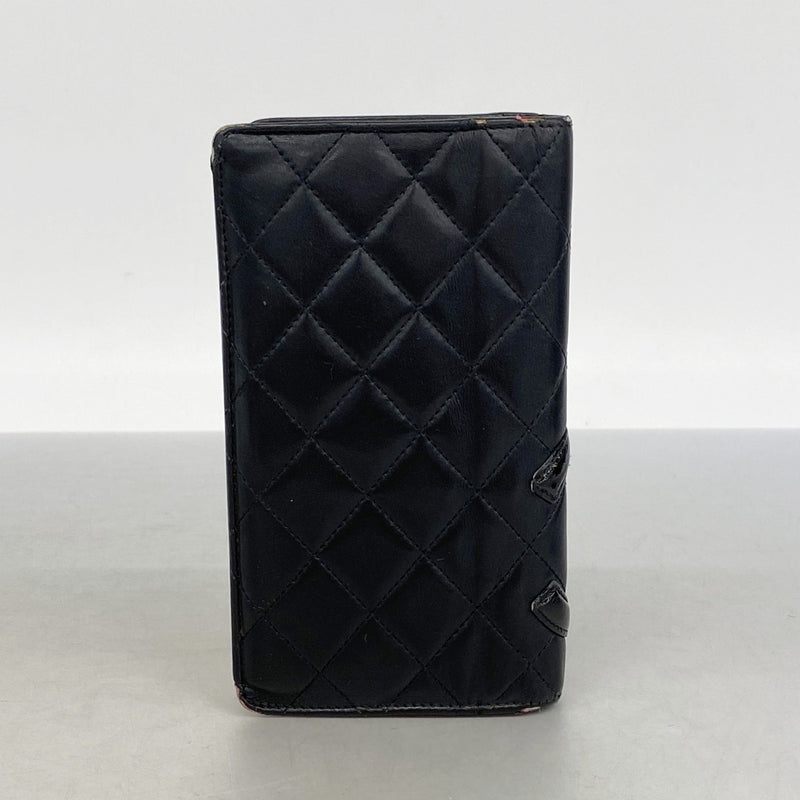 【6ec1915】シャネル 長財布 カンボン ラムスキン パテントレザー ブラック シルバー金具【中古】レディース