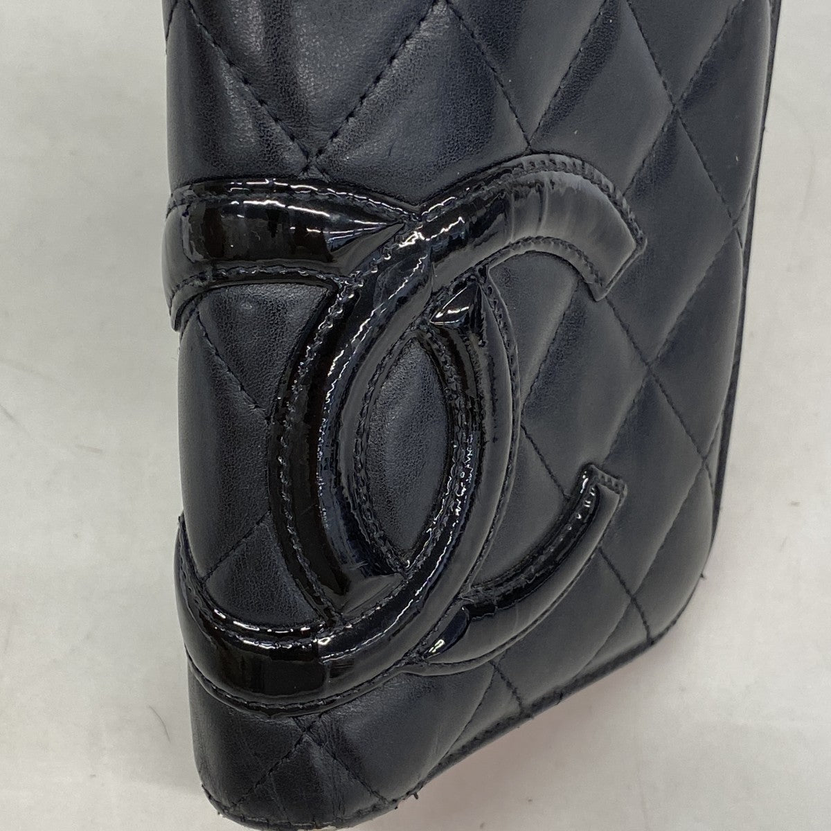 【6ec1915】シャネル 長財布 カンボン ラムスキン パテントレザー ブラック シルバー金具【中古】レディース
