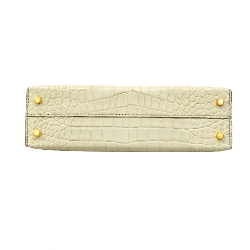 ★SALE【6ec2483-g】エルメス ハンドバッグ ミニケリー2 アリゲーターマット ベトン ゴールド金具 W刻印 2wayバッグ【中古】レディース