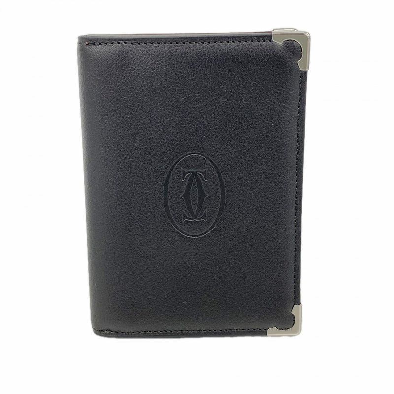 【6ec2786】カルティエ カードケース マスト レザー ブラック シルバー金具【中古】メンズ