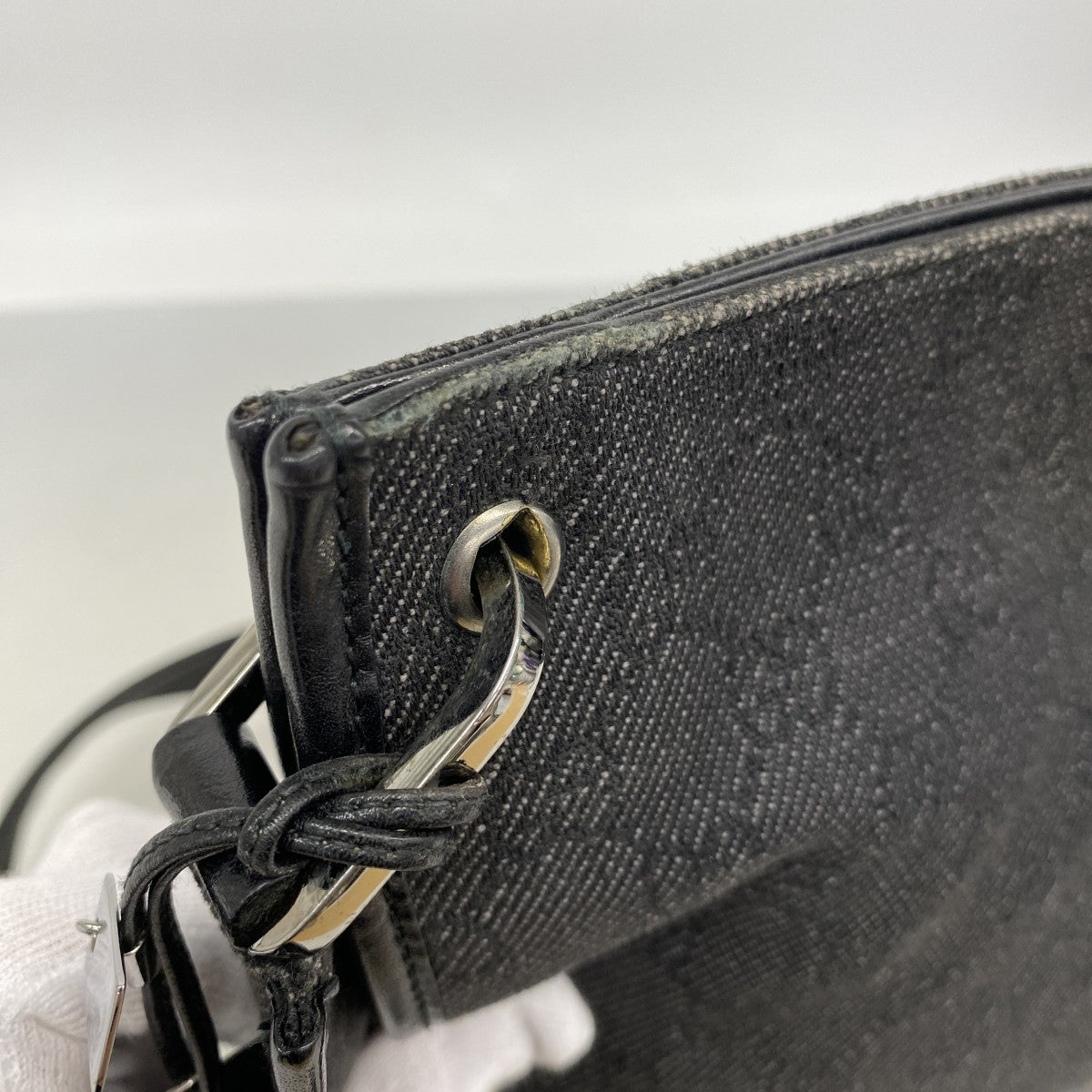 【6ec2915-k】グッチ ショルダーバッグ 90656 デニム ブラック シルバー金具【中古】レディース