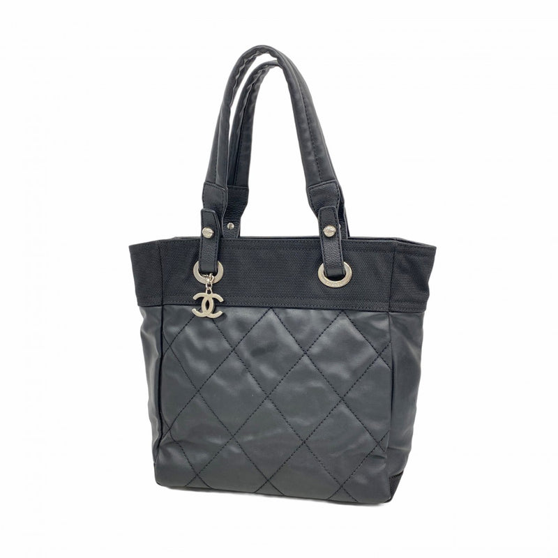 【6ec2931-k】シャネル トートバッグ パリビアリッツ キャンバス ブラック シルバー金具【中古】レディース