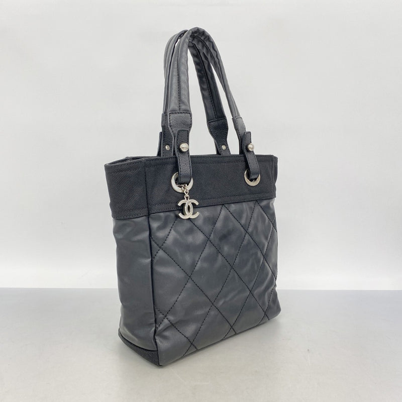 【6ec2931-k】シャネル トートバッグ パリビアリッツ キャンバス ブラック シルバー金具【中古】レディース