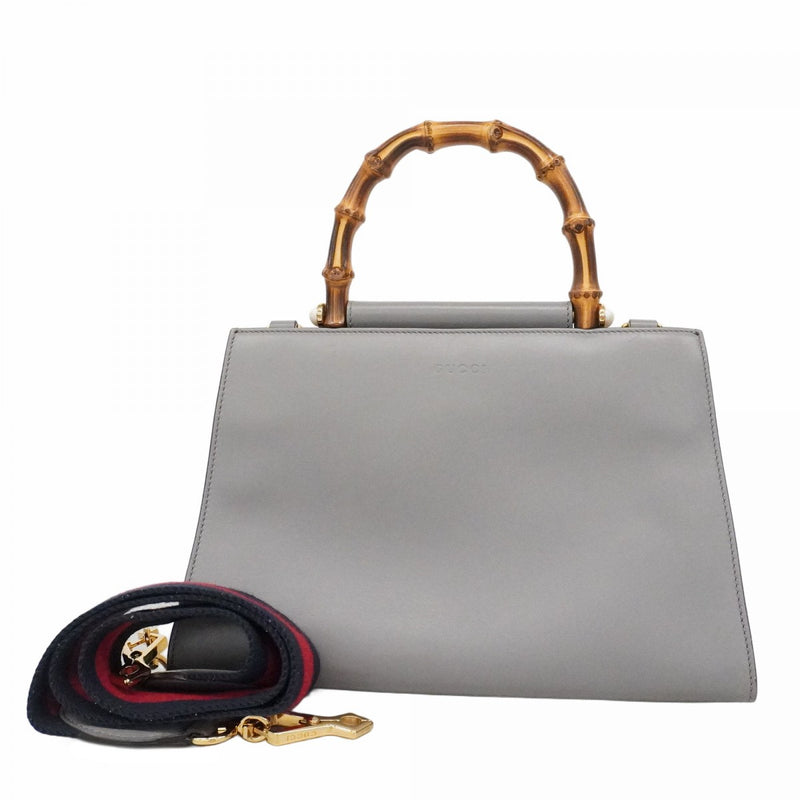 【6ec3004-k】グッチ ハンドバッグ バンブー 459076 レザー グレー ゴールド金具【中古】レディース