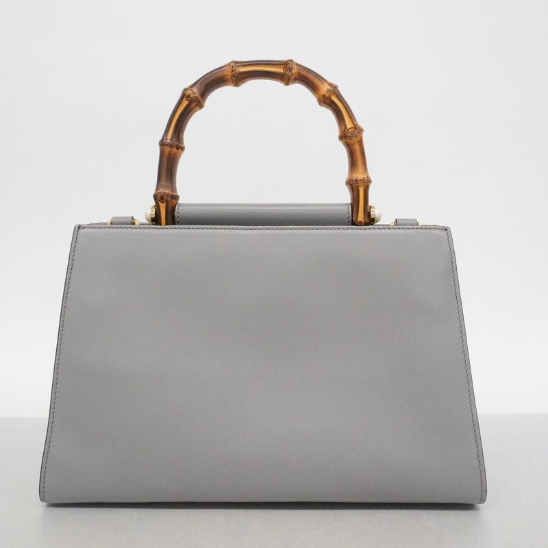 【6ec3004-k】グッチ ハンドバッグ バンブー 459076 レザー グレー ゴールド金具【中古】レディース