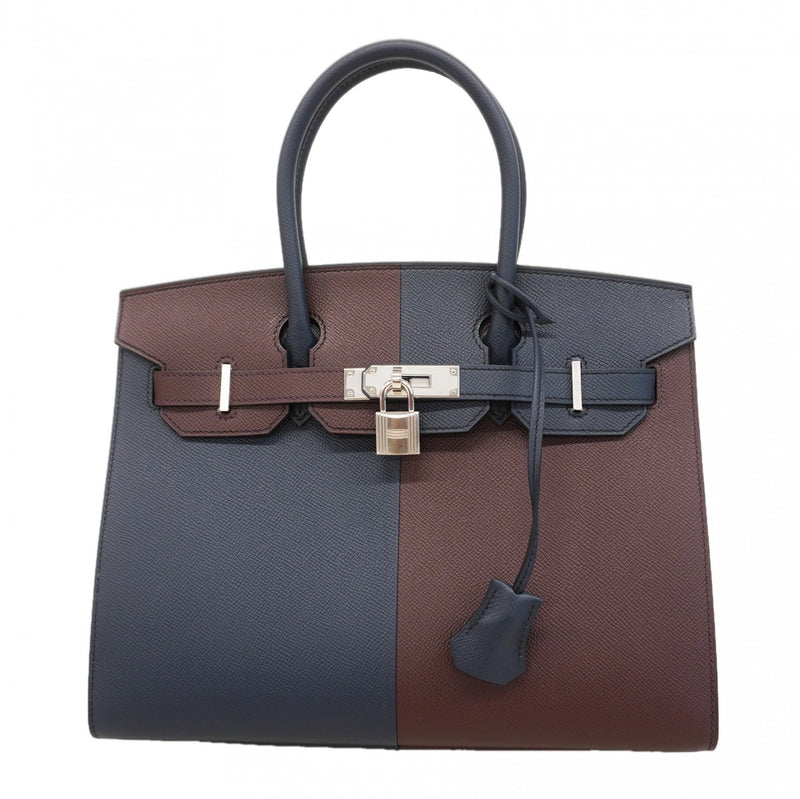 ★SALE【6ec3095-g】エルメス ハンドバッグ バーキンセリエカザック30 ヴォーエプソン ブルーインディゴ/ルージュセリエ/ローズテキサス シルバー金具 U刻印【中古】レディース
