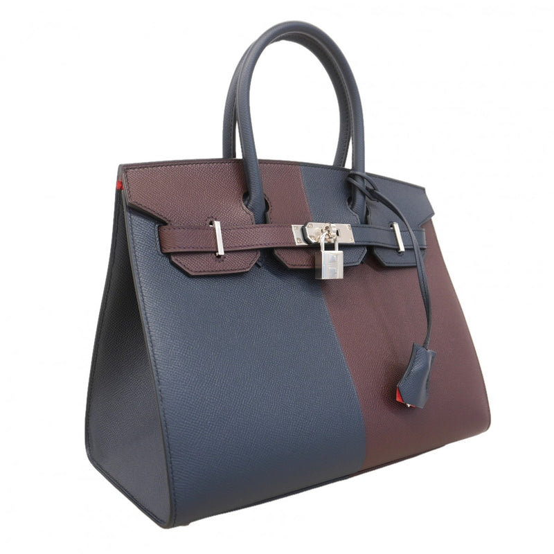 ★SALE【6ec3095-g】エルメス ハンドバッグ バーキンセリエカザック30 ヴォーエプソン ブルーインディゴ/ルージュセリエ/ローズテキサス シルバー金具 U刻印【中古】レディース