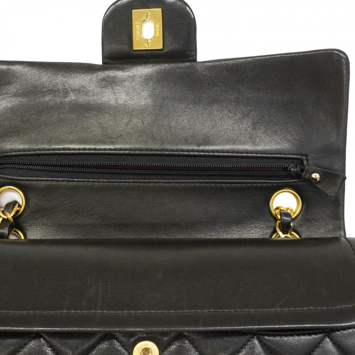 【6ed4160】シャネル ショルダーバッグ マトラッセ Wフラップ Wチェーン ラムスキン ブラック ゴールド金具【中古】レディース