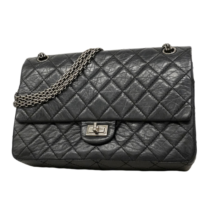 【6ed4282-k】シャネル ショルダーバッグ 2.55/マトラッセ Wフラップ Wチェーン レザー ブラック シルバー金具【中古】レディース