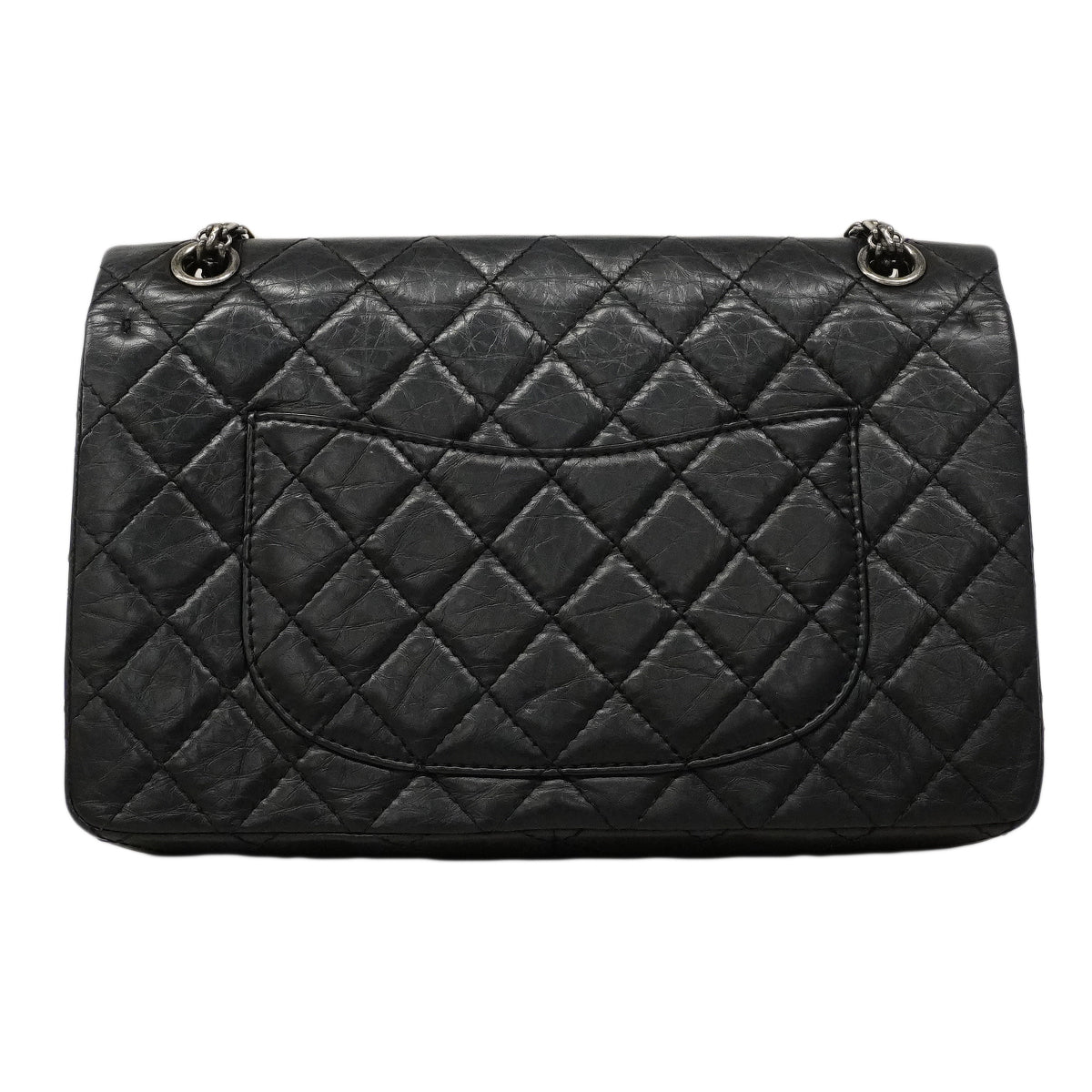 【6ed4282-k】シャネル ショルダーバッグ 2.55/マトラッセ Wフラップ Wチェーン レザー ブラック シルバー金具【中古】レディース