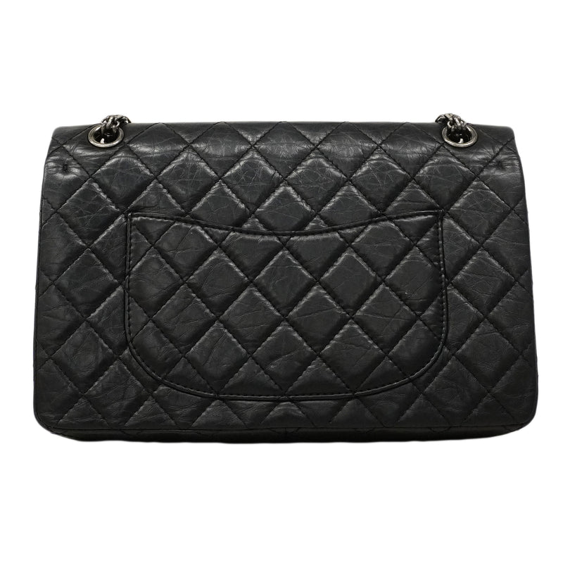 【6ed4282-k】シャネル ショルダーバッグ 2.55/マトラッセ Wフラップ Wチェーン レザー ブラック シルバー金具【中古】レディース