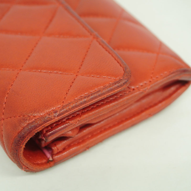 【6ed4352-k】シャネル 長財布 マトラッセ ラムスキン レッド シルバー金具【中古】レディース