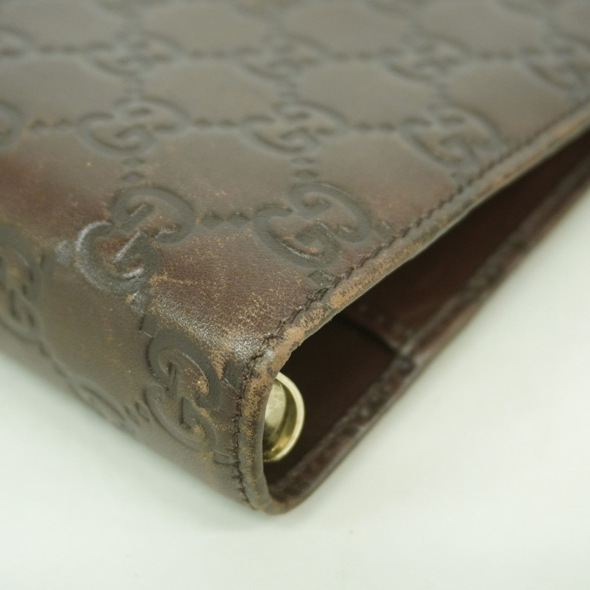 【6ed4357-k】グッチ 手帳カバー グッチシマ 115241 レザー ダークブラウン シャンパンゴールド金具【中古】メンズ レディース ユニセックス