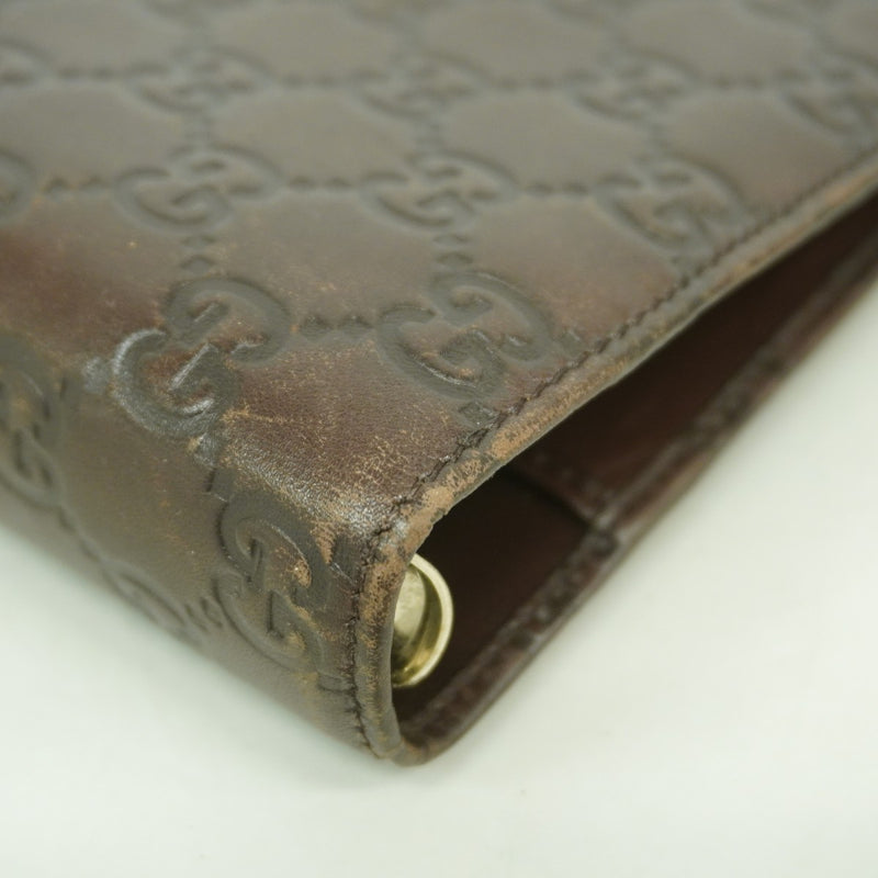 【6ed4357-k】グッチ 手帳カバー グッチシマ 115241 レザー ダークブラウン シャンパンゴールド金具【中古】メンズ レディース ユニセックス