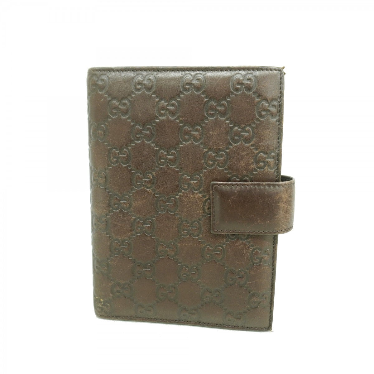【6ed4357-k】グッチ 手帳カバー グッチシマ 115241 レザー ダークブラウン シャンパンゴールド金具【中古】メンズ レディース ユニセックス