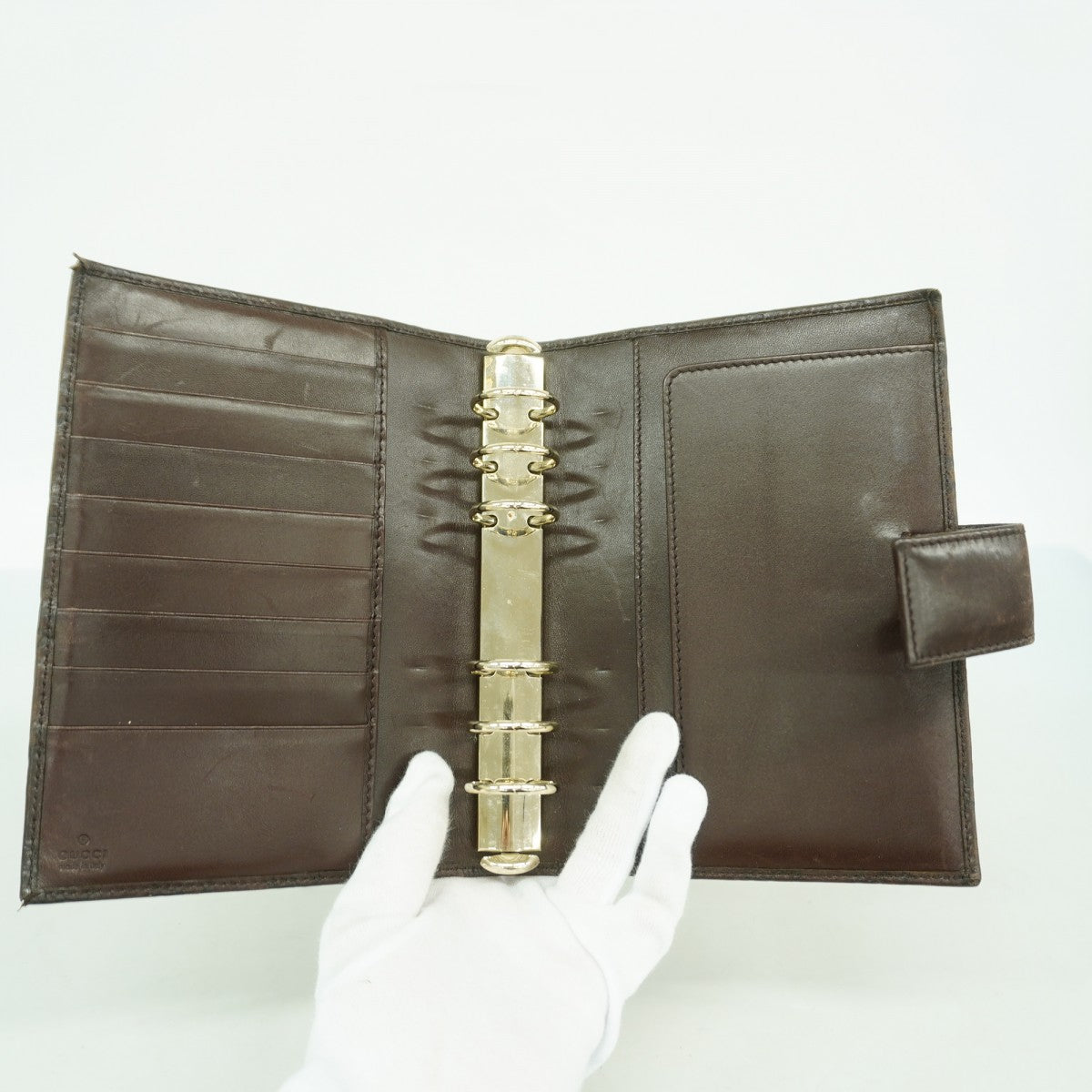 【6ed4357-k】グッチ 手帳カバー グッチシマ 115241 レザー ダークブラウン シャンパンゴールド金具【中古】メンズ レディース ユニセックス