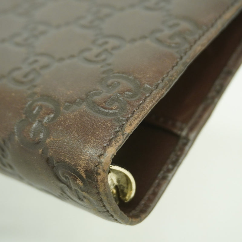 【6ed4357-k】グッチ 手帳カバー グッチシマ 115241 レザー ダークブラウン シャンパンゴールド金具【中古】メンズ レディース ユニセックス