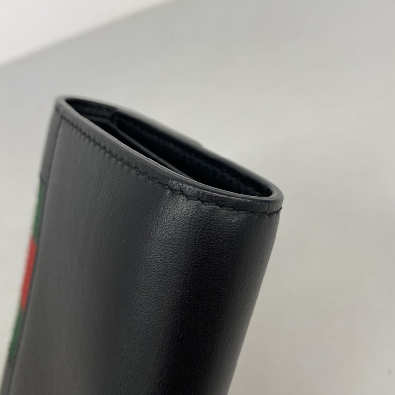 【6ed4392-k】グッチ 三つ折り財布 シェリーライン 476081 レザー ブラック ゴールド金具【中古】レディース