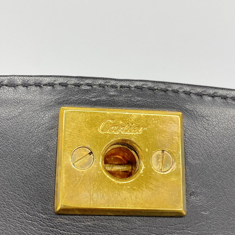 【6ed4422】カルティエ ショルダーバッグ パンテール レザー ブラック ゴールド金具【中古】レディース
