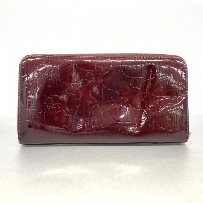【6ed4482】クリスチャンディオール 長財布 エナメル ボルドー シルバー金具【中古】レディース