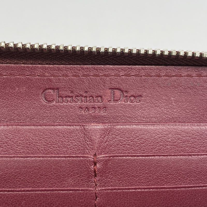 【6ed4482】クリスチャンディオール 長財布 エナメル ボルドー シルバー金具【中古】レディース