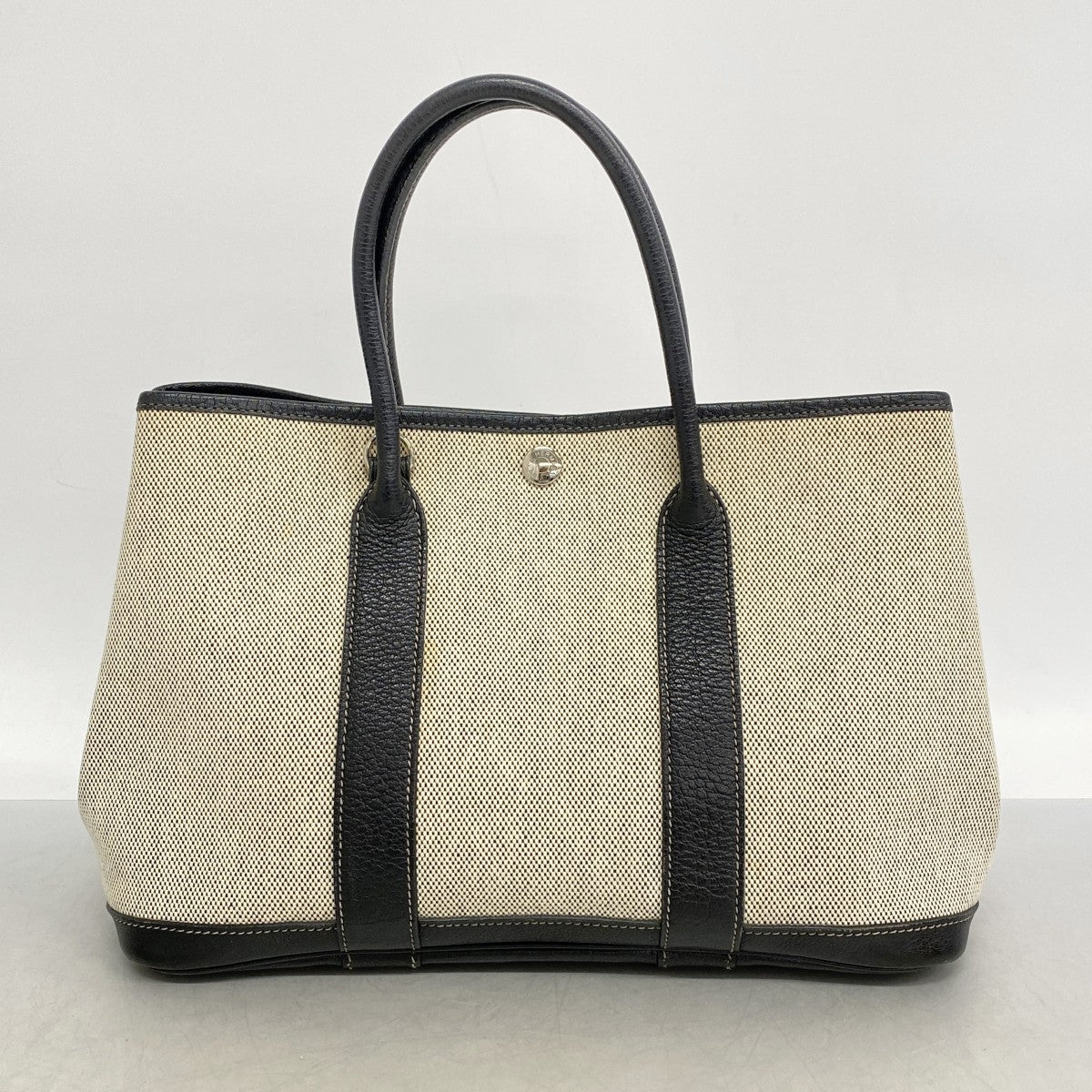 【6ed4593】エルメス トートバッグ ガーデンパーティTPM トワルアッシュ ブラック シルバー金具 □I刻印【中古】レディース