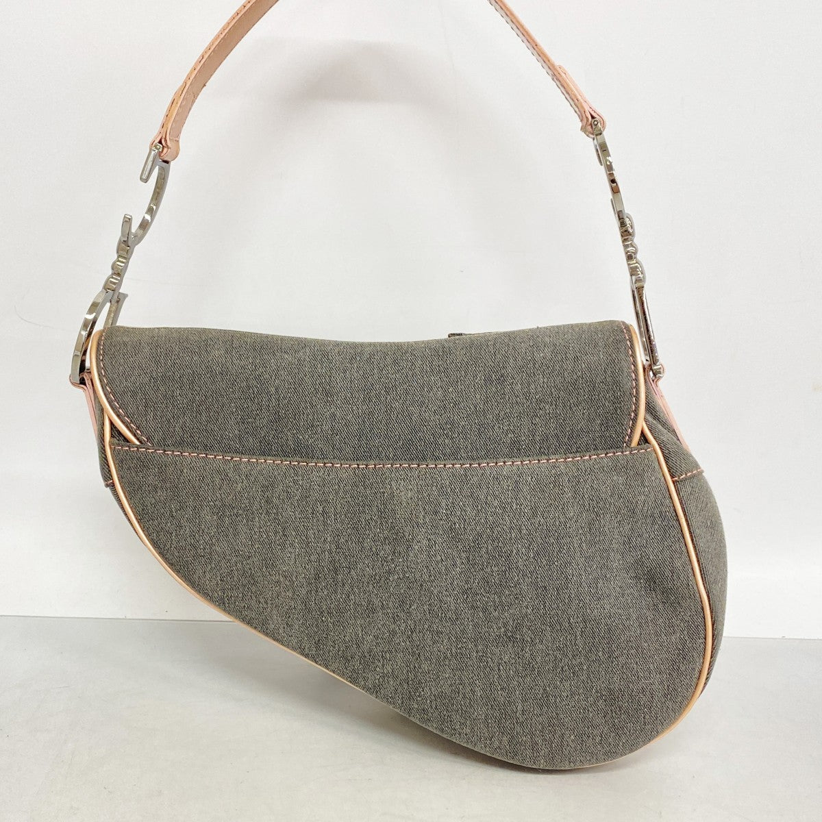 【6ed4641】クリスチャンディオール ショルダーバッグ サドルバッグ デニム グレー ピンク シルバー金具【中古】レディース