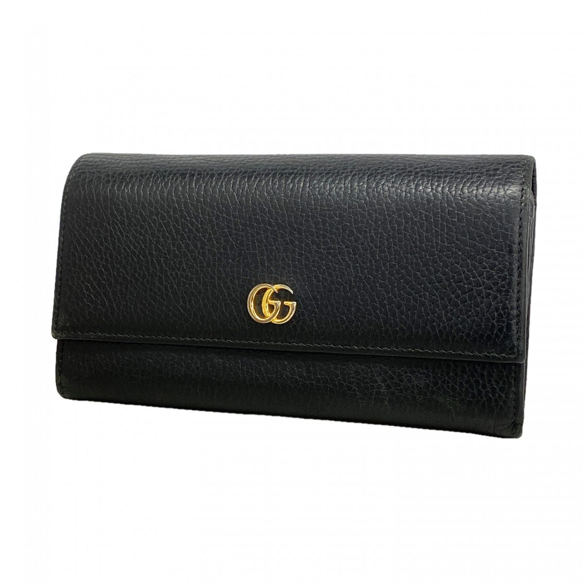 【6ed4643】グッチ 長財布 GGマーモント 456116 レザー ブラック ゴールド金具【中古】レディース