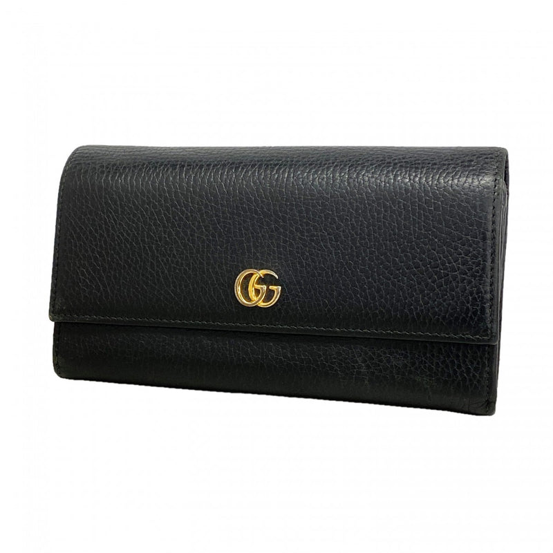 【6ed4643】グッチ 長財布 GGマーモント 456116 レザー ブラック ゴールド金具【中古】レディース