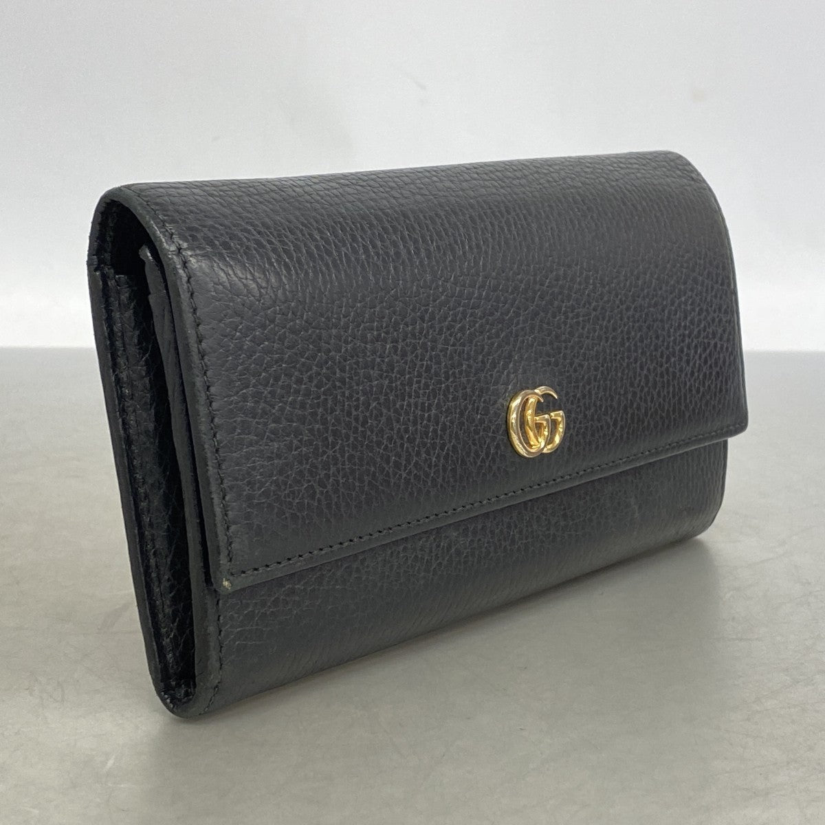 【6ed4643】グッチ 長財布 GGマーモント 456116 レザー ブラック ゴールド金具【中古】レディース