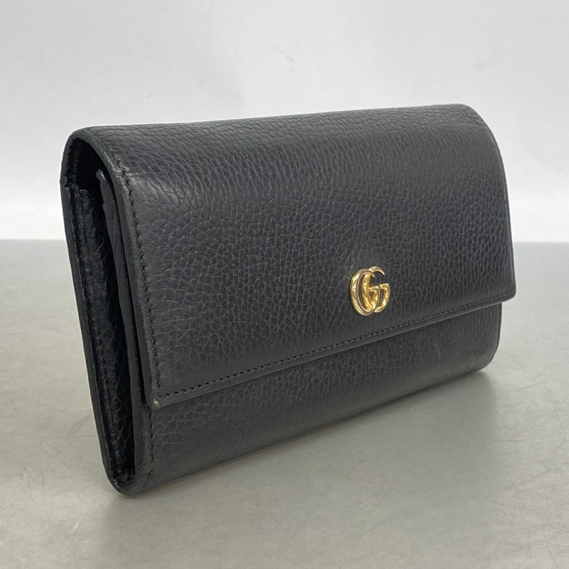 【6ed4643】グッチ 長財布 GGマーモント 456116 レザー ブラック ゴールド金具【中古】レディース