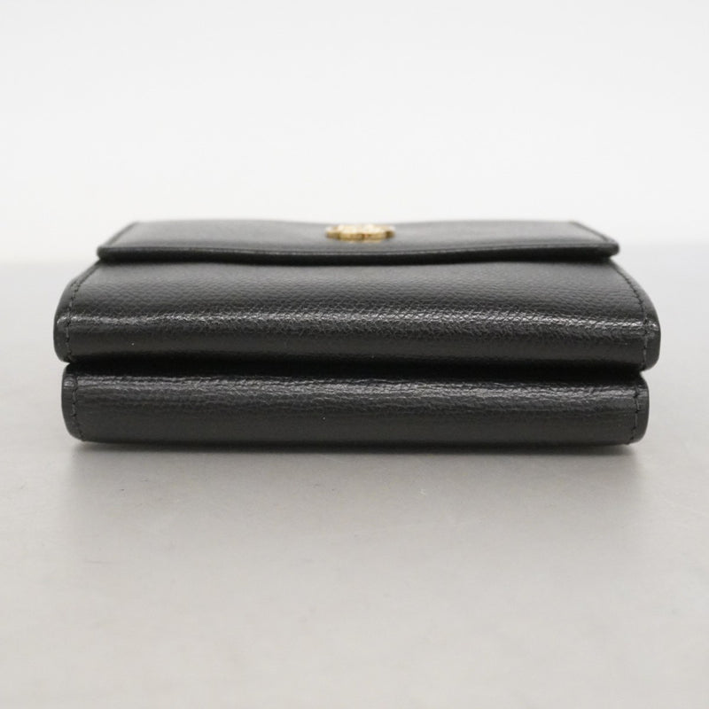 【6ed4777】シャネル 三つ折り財布 ココボタン レザー ブラック シャンパンゴールド金具【中古】レディース