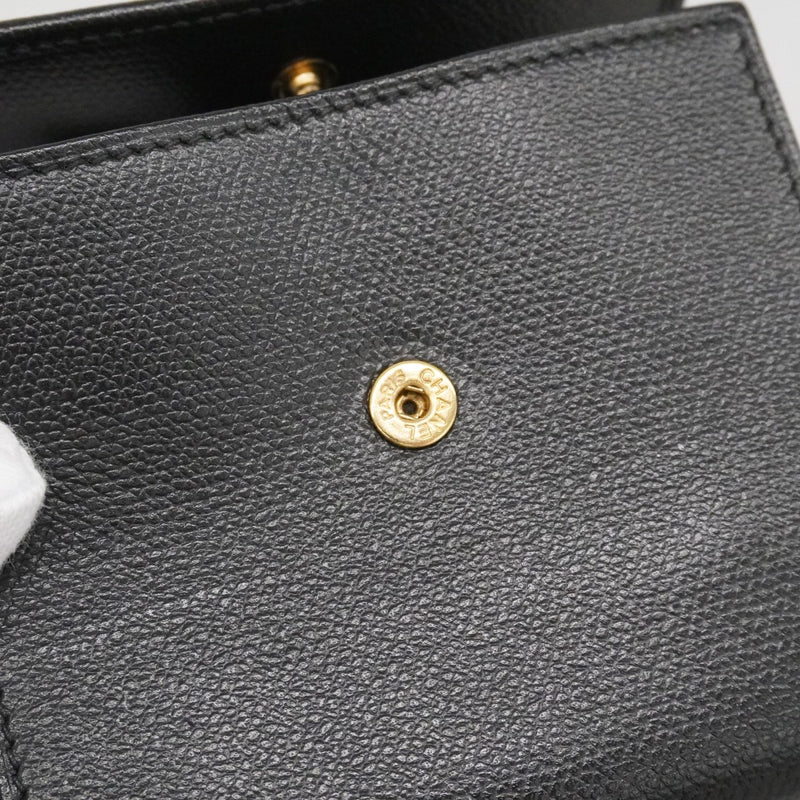 【6ed4777】シャネル 三つ折り財布 ココボタン レザー ブラック シャンパンゴールド金具【中古】レディース