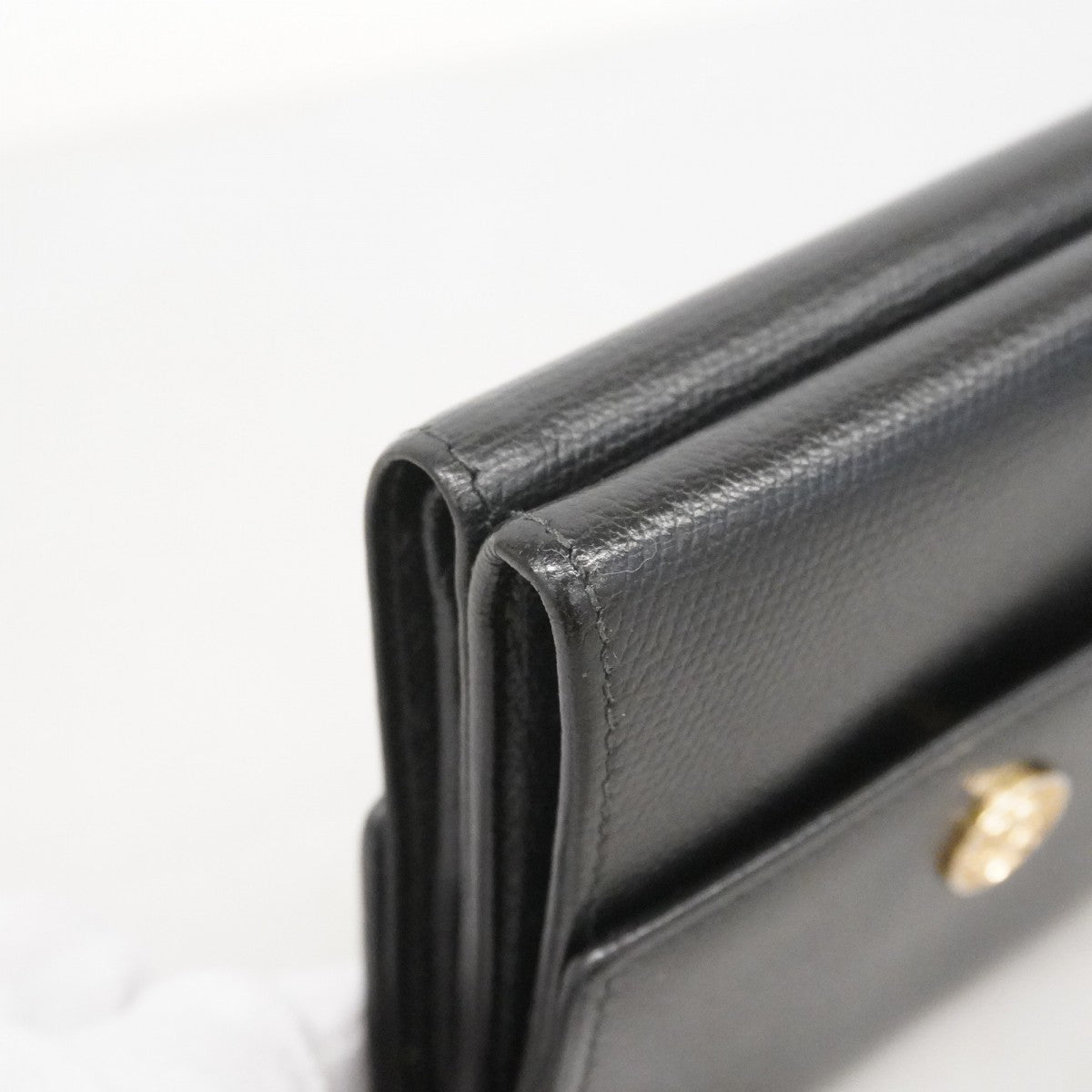 【6ed4777】シャネル 三つ折り財布 ココボタン レザー ブラック シャンパンゴールド金具【中古】レディース