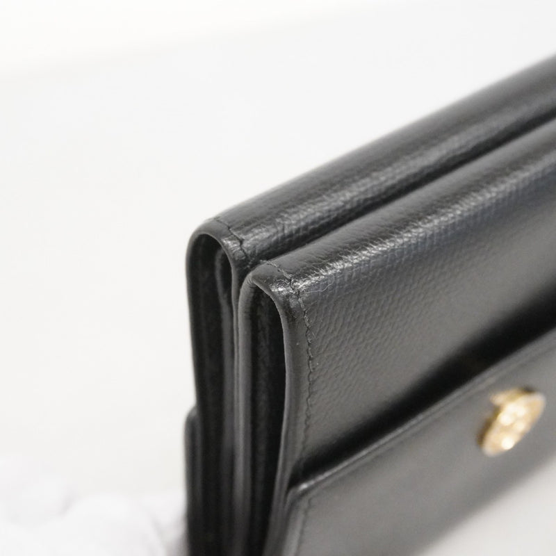 【6ed4777】シャネル 三つ折り財布 ココボタン レザー ブラック シャンパンゴールド金具【中古】レディース